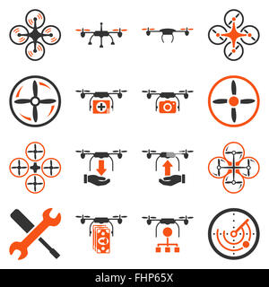 Flying drone flat bicolor icons Stock Photo