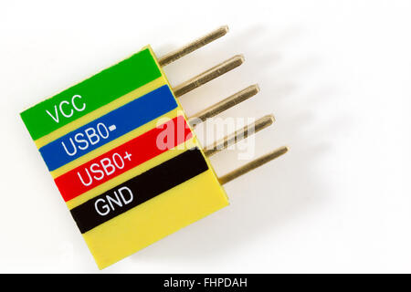 Colorful Computer Motherboard USB Connector on white background closeup Stock Photo