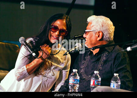 Pete Escovito with daughter Sheila E. at the Downbeat Blindfold Test at the Monterey Jazz Festival - California Stock Photo