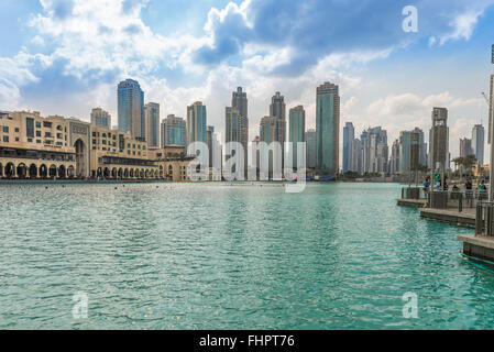 Dubai, United Arab Emirates - Dec 2, 2014: Panorama view of the Commercial Center Souk Al Bahar, near the highest building in th
