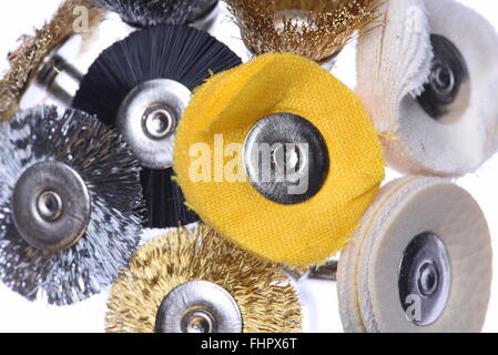 Set of mini rotary drill tools isolated on white background Stock Photo