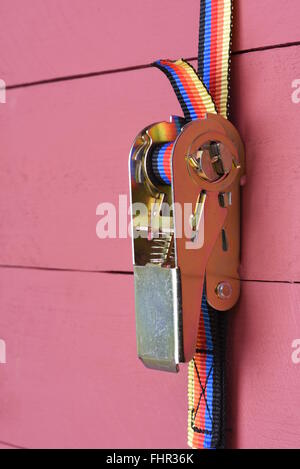 Ratchet straps for cargo load control Stock Photo