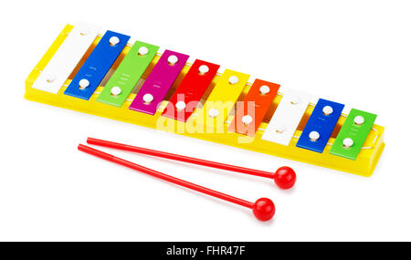 Rainbow color toy xylophone isolated on a white background Stock Photo