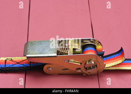 Ratchet straps for cargo load control Stock Photo