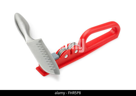 Sharpener and knife isolated on the white background Stock Photo