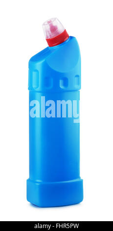 Blue plastic detergent bottle isolated on white background