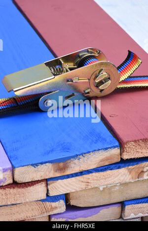 Ratchet straps for cargo load control Stock Photo