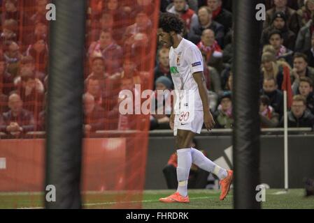 Liverpool, UK. 25th February, 2016. Europa League, knockout tie, for editorial use only  disappointed, Caiuby ( FC Augsburg ) 30, he misses an empty goal  Credit:   Burghard Schreyer/Alamy Live News Stock Photo