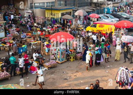 ACCRA, GHANA - JANUARY 2016: Outdoor goods stalls at Kaneshi market in Accra, Ghana Stock Photo