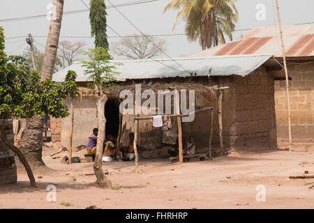 TAFI ATOME, GHANA - JANUARY 2016: Village with banana or plantain plants in Tafi Atome in the Volta Region in Ghana Stock Photo