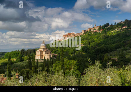 San Biagio, Montepulciano behind, Province of Siena, Tuscany, Italy Stock Photo