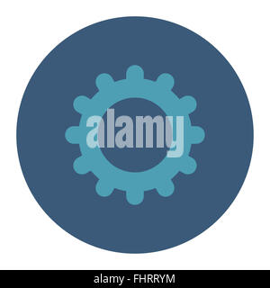 Gear flat blue and white colors round stamp icon Stock Photo - Alamy