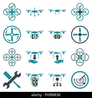 Flying drone flat bicolor icons Stock Photo