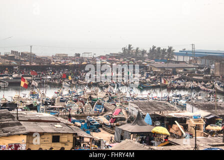 View over the town of Elmina, famous for it's castle,  in Ghana Stock Photo