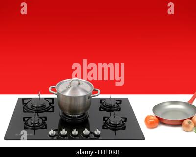 A  kitchen cooktop on a kitchen bench Stock Photo