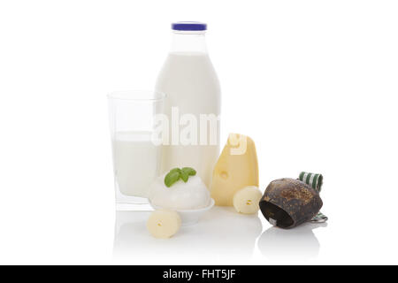 Dairy products isolated on white. Stock Photo