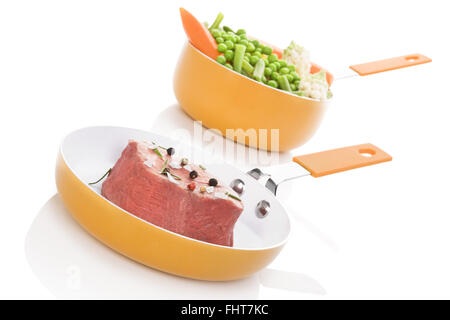 Steak and steamed vegetable. Stock Photo