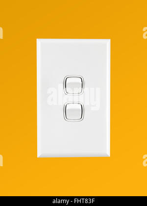 A white double light switch turned on Stock Photo