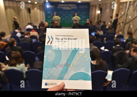 Shanghai, China. 26th Feb, 2016. Organization for Economic Co-operation and Development (OECD) presents a report 'Economic Policy reforms 2016: Gong For Growth' in Shanghai, east China, Feb. 26, 2016. © Li Xin/Xinhua/Alamy Live News Stock Photo