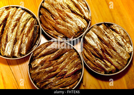 smoked sprats canned in a tin Stock Photo