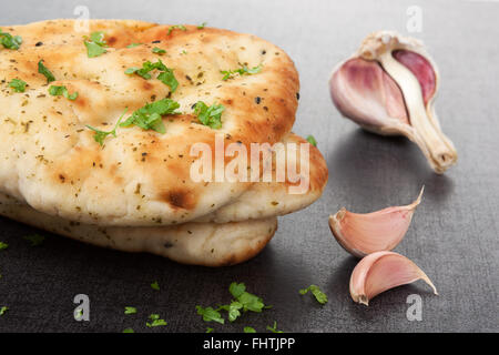 Delicious naan flatbread background. Stock Photo