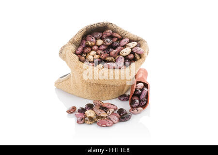 Pinto beans in burlap sack. Stock Photo