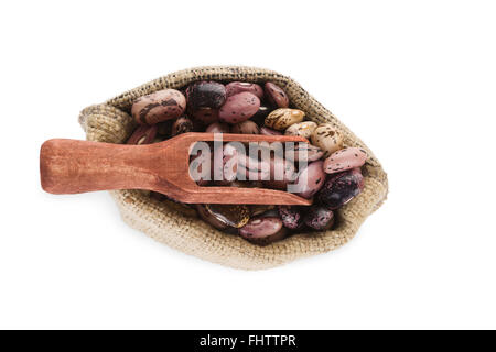 Pinto beans in burlap sack. Stock Photo