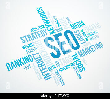 Seo business, search engine optimazion, concept cloud chart. Blue Toned Stock Photo