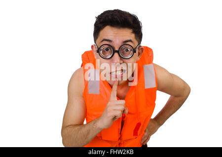 Funny man wearing orange safety vest Stock Photo