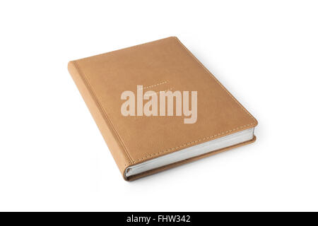 Beige hardcover leather business diary isolated on white background Stock Photo