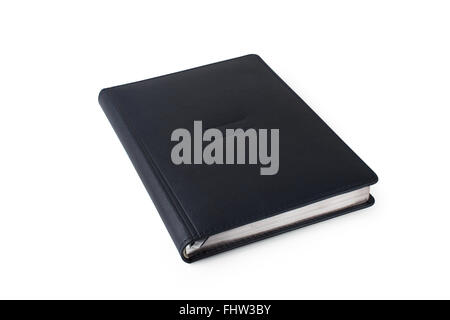 Black leather business diary isolated on white background Stock Photo