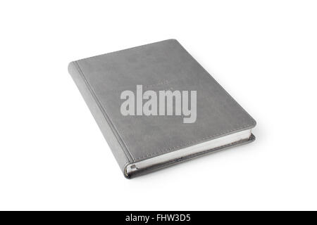Gray silver office leather diary isolated on white Stock Photo