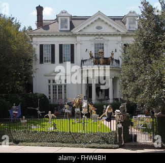 Halloween in New Orleans, Garden District. Beautiful big houses stretch for mile after mile. Stock Photo