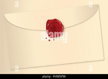 A wax sealed envelope over a beige background Stock Vector