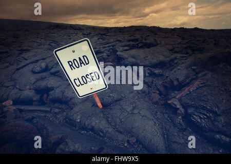 Lava flow and road sign on Chain of Craters Road, Big Island, Hawaii ...
