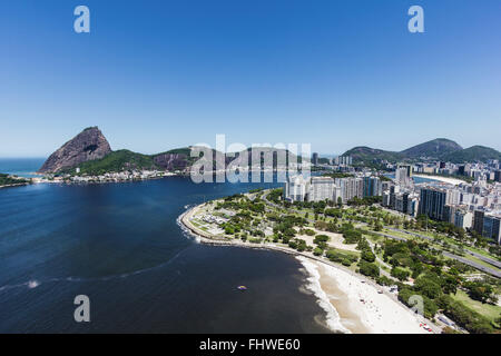 Aerial view of Flamengo and Botafogo Bay with Complex Sugar Loaf in the background Stock Photo