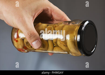 jar of canned mushrooms Stock Photo