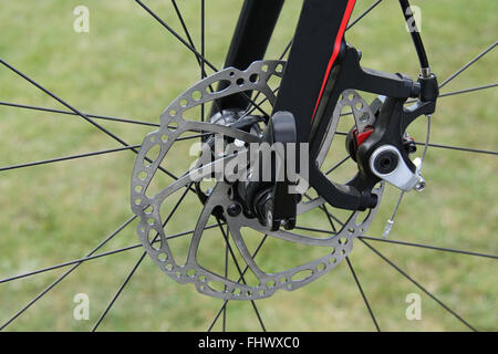 The Disc Brake on the Wheel of a Racing Bicycle. Stock Photo