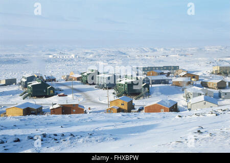 Canada, Nunavut, Iqaluit, settlement in snow-covered landscape Stock Photo
