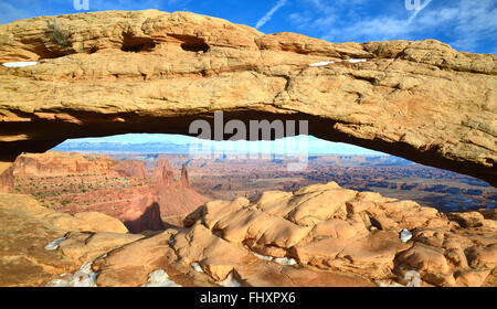 Mesa Arch in the evening on a winter day in Island in the Sky District in Canyonlands National Park near Moab, Utah Stock Photo