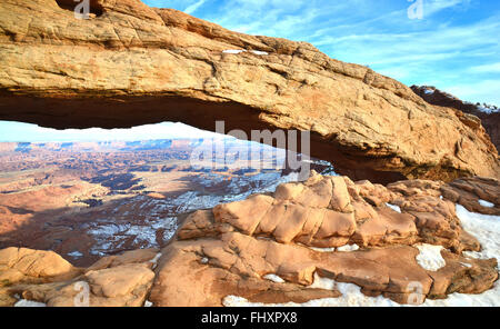 Mesa Arch in the evening on a winter day in Island in the Sky District in Canyonlands National Park near Moab, Utah Stock Photo