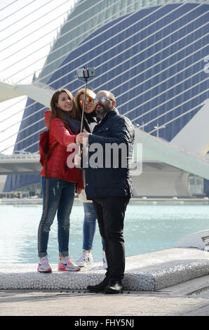 taking selfies at Ciudad de las Artes y las Ciencias, Valencia, Spain Stock Photo