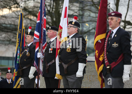 Rochdale, UK. 26th February, 2016. Standard Bearers at the cenotaph in Rochdale, UK 26th February 2016 Credit:  Barbara Cook/Alamy Live News Stock Photo