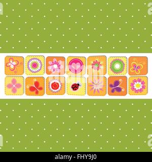 Abstract springtime flower greeting card on green background Stock Vector