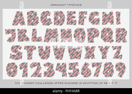 set of cartoon style, funny alphabet letters and numbers isolated on white background. vector, commercial font type design. comi Stock Vector