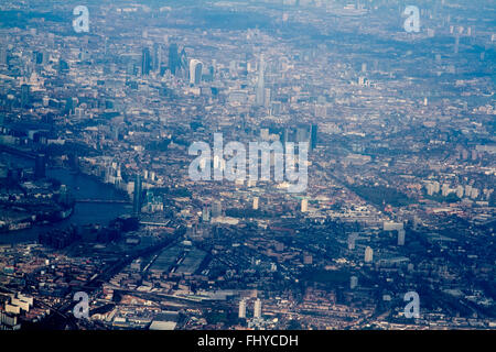 London UK. 26th February 2016. An Aerial photograph  showing the London Shard seen rising as  the capital  is bathed in afternoon sunshine Credit:  amer ghazzal/Alamy Live News Stock Photo