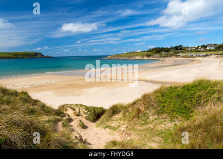 The beautiful golden sandy beach at Daymer Bay located on the River Camel Estuary near Rock and Padstow Cornwall England UK Stock Photo