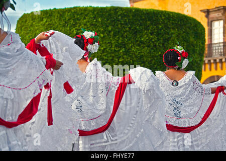 DANCERS perform in the Jardin or Central Square during the annual FOLK DANCE FESTIVAL - SAN MIGUEL DE ALLENDE, MEXICO Stock Photo