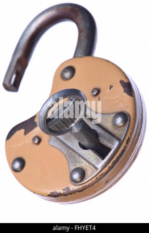 Old padlock isolated on white background Stock Photo