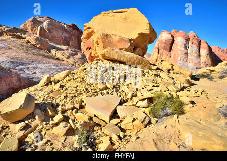 Colorful sandstone is everywhere in Valley of Fire State Park in Southeastern Nevada in the American Southwest Stock Photo